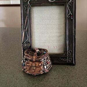 Vintage Fishing Theme with Creel Basket and Rod - holds 3”x 5” picture frame